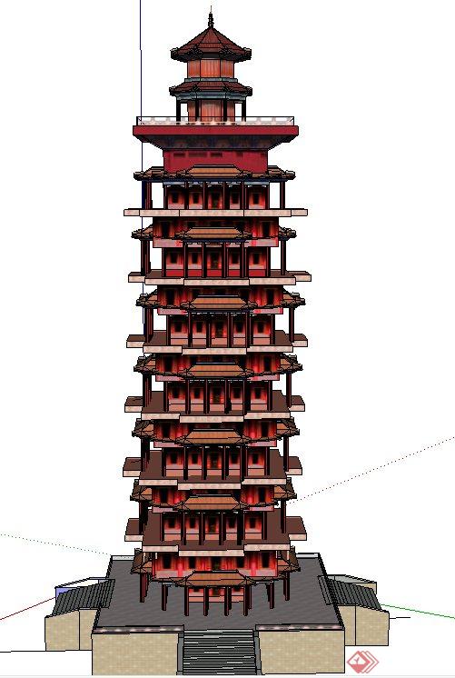 古典中式高层塔楼建筑设计SU模型(1)