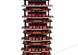古典中式高层塔楼建筑设计SU(草图大师)模型