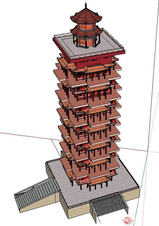 古典中式高层塔楼建筑设计SU模型(2)