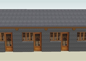 单层古典中式仓库建筑设计SU(草图大师)模型