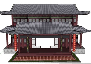 古典中式两层重檐文化建筑设计SU(草图大师)模型