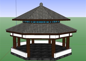 古典中式景观节点八角重檐亭设计SU(草图大师)模型