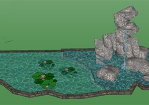 园林景观节点水池景石设计SU(草图大师)模型