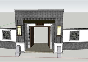 建筑节点大门与围墙设计SU(草图大师)模型