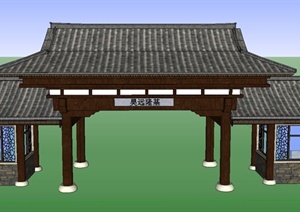 古典中式入口大门门楼设计SU(草图大师)模型