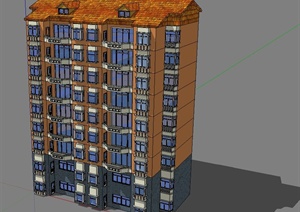 某斜坡屋顶高层住宅建筑设计SU(草图大师)模型
