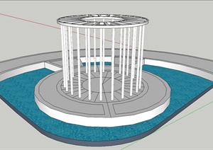 园林景观节点环形廊架与水池组合设计SU(草图大师)模型