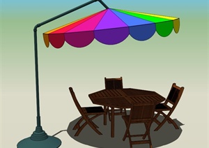 现代户外桌椅组合及遮阳伞SU(草图大师)模型