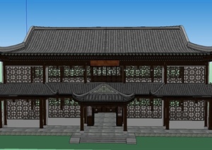 某两层古典中式文化建筑设计SU(草图大师)模型