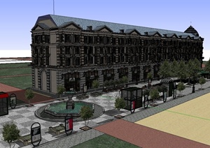 某欧式步行街以及商业楼建筑设计SU(草图大师)模型