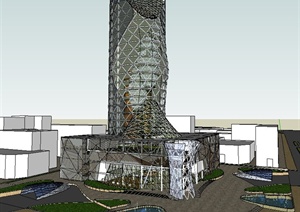 某现代圆柱高层办公建筑设计SU(草图大师)模型