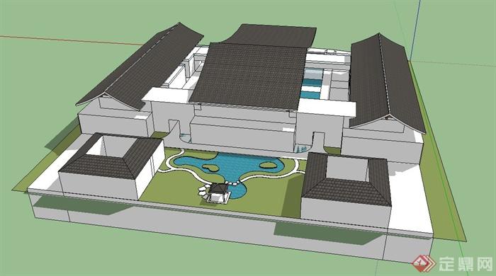 某新中式艺术艺术馆建筑设计su模型(1)