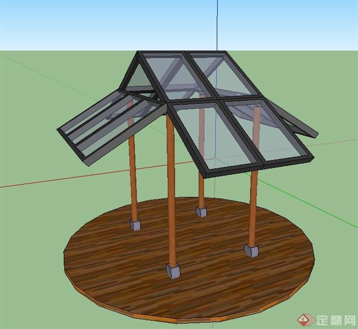 园林景观节点玻璃凉亭设计SU模型(1)