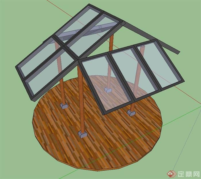 园林景观节点玻璃凉亭设计SU模型(2)