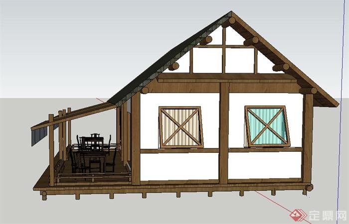 某木质单层休闲住宅建筑设计SU模型(3)