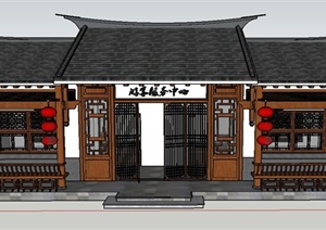 某单层古典中式旅游服务中心建筑设计SU(草图大师)模型