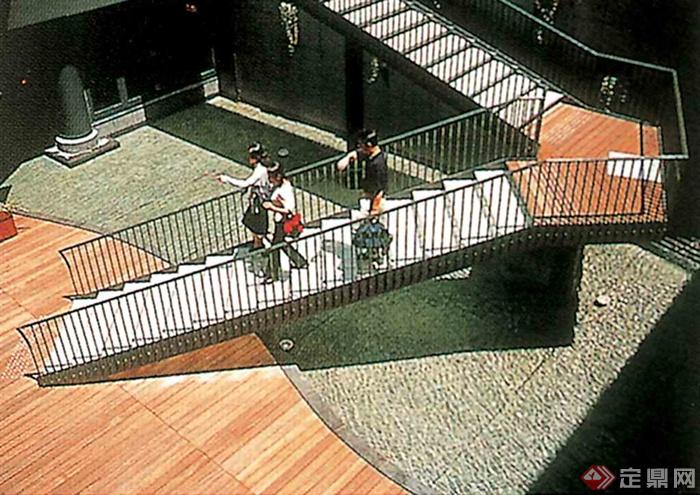 楼梯,景观水池,木板铺装