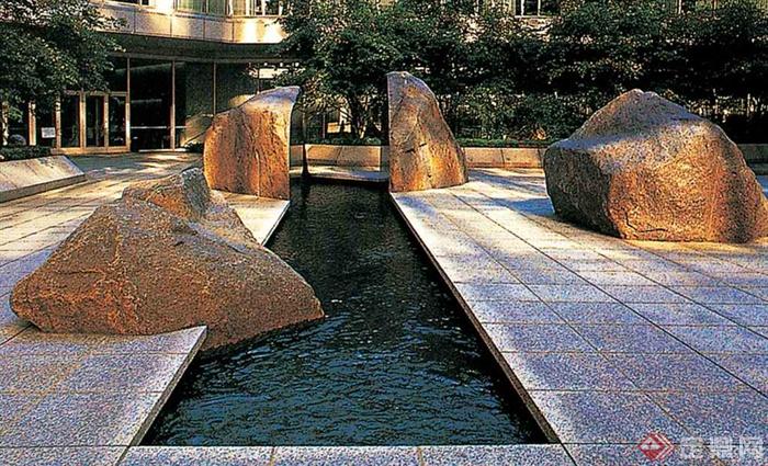 景石,水池,石材铺装,石头