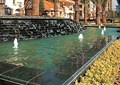 喷泉水池景观,台阶水景,矮墙,灌木植物