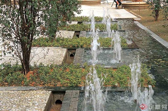 喷泉水池景观,种植池,地面铺装