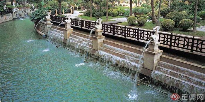 喷泉水池,台阶式水景,围栏栏杆