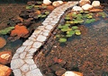 园桥,地面铺装,卵石水池,水生植物,景石