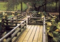 木折桥,木栏杆,景观树