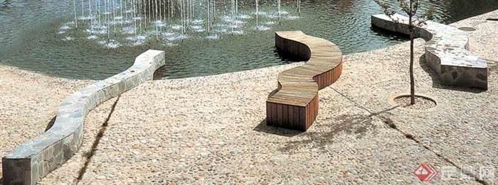 坐凳,地面铺装,喷泉水池景观