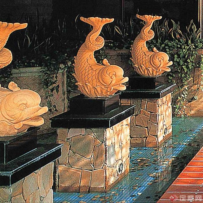 鲤鱼雕塑,水池景观