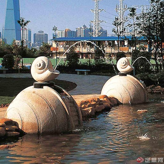 蜗牛雕塑,蜗牛喷泉,喷泉水景,驳岸