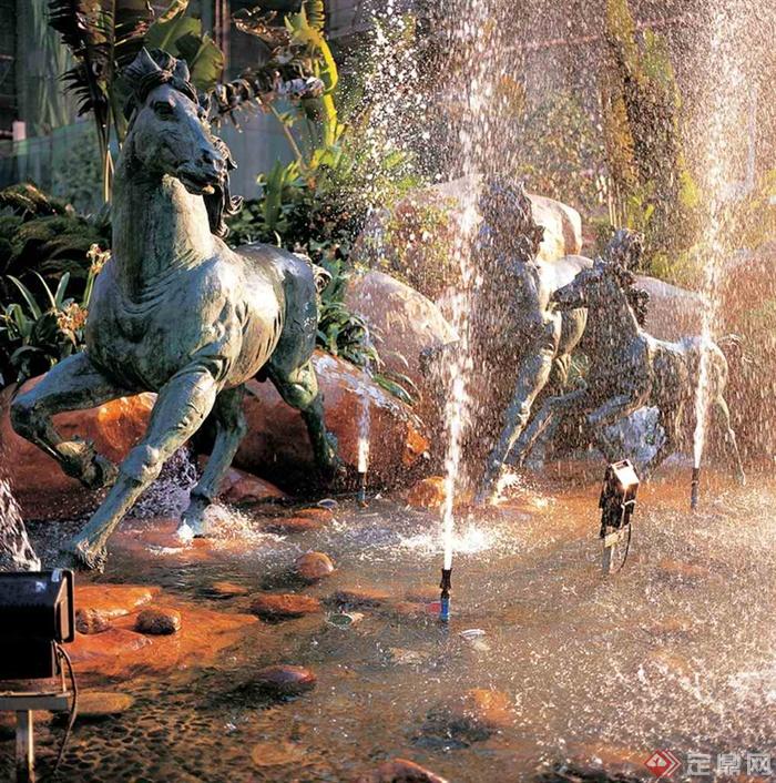 喷泉水景,雕塑,马,动物雕塑