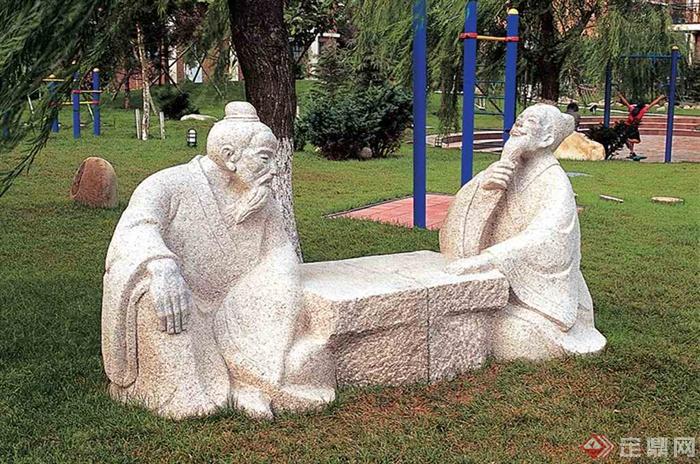 人体石像,人物雕塑,石坐凳,草坪