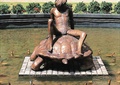 人物雕塑,乌龟雕塑,雕塑水景,喷泉水池景观