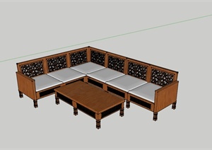 现代中式风格转角沙发SU(草图大师)模型