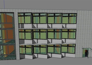 某三层新亚洲风格办公建筑设计SU(草图大师)模型