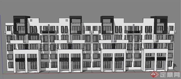 现代徽派住宅建筑外墙设计SU模型(1)