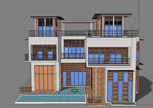 某两层 热带别墅建筑设计SU(草图大师)模型