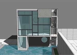 现代某两层玻璃别墅建筑设计SU(草图大师)模型