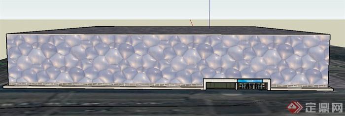 某方形水立方游泳馆建筑设计SU模型(1)