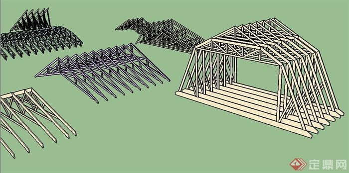 木质桥架及屋顶设计su模型(2)