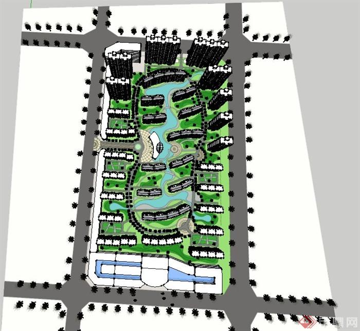 某城市小区规划设计su模型(1)
