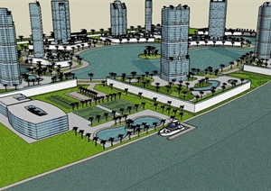 某带湖泊城市景观设计SU(草图大师)模型