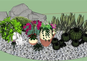 园林景观节点花卉植物与陶瓷花灌设计SU(草图大师)模型
