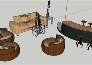 现代某办公室休息区家具设计SU(草图大师)模型