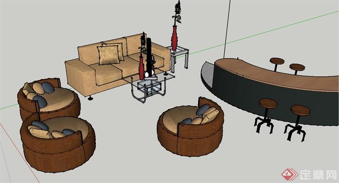 现代某办公室休息区家具设计SU模型(1)