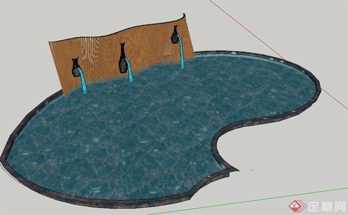 园林景观涌泉景墙水池设计SU模型(2)