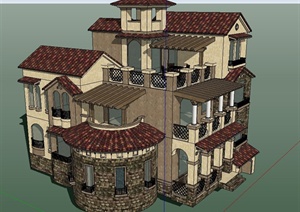 某欧式风格两层别墅建筑设计SU(草图大师)模型