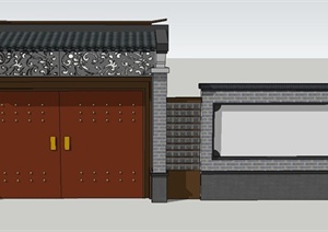 古典中式建筑节点大门围墙设计SU(草图大师)模型
