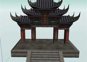 古典中式三层屋檐门廊设计SU(草图大师)模型