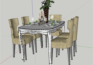现代餐厅五人餐桌椅设计SU(草图大师)模型